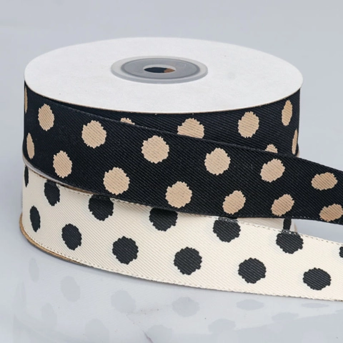 Ruban Serge Imprimé à Pois de 2.5cm de Large pour Noeuds de Cheveux DIY Emballage Cadeau Gâteau Décoration Florale Ruban Polyester