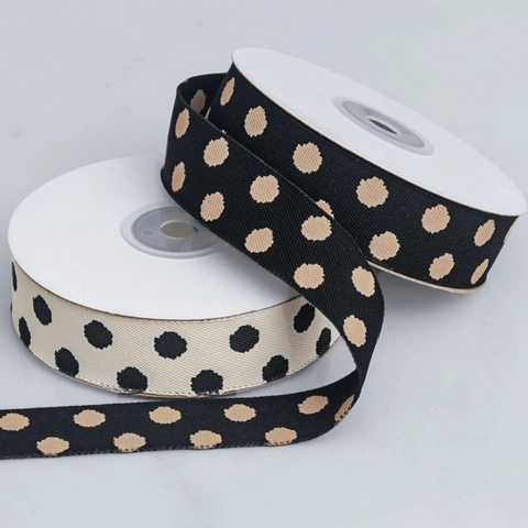 Ruban Serge Imprimé à Pois de 2.5cm de Large pour Noeuds de Cheveux DIY Emballage Cadeau Gâteau Décoration Florale Ruban Polyester