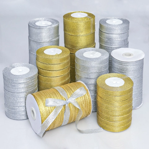 Metallisches Glitzerband Gold Silber Funkelndes Geripptes Gurtband Für Geschenkverpackung DIY Handwerk Hochzeit Weihnachten Dekoration