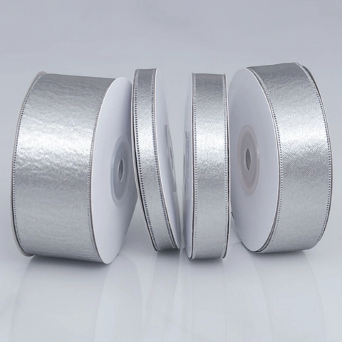 Ruban Flocon de Neige Métallisé Argent pour Bricolage Emballage Cadeau Accessoires de Vêtement Ruban Satin Double Face Décoration