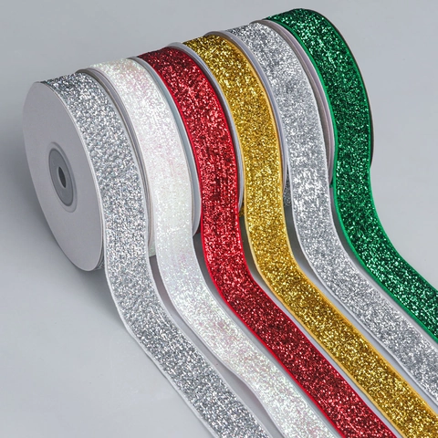 Polyester Glitter Ribbon Sparkling Metallic Webbing For Gift Wrapping DIY Craft Wedding Party Decoration Clothing Accessories