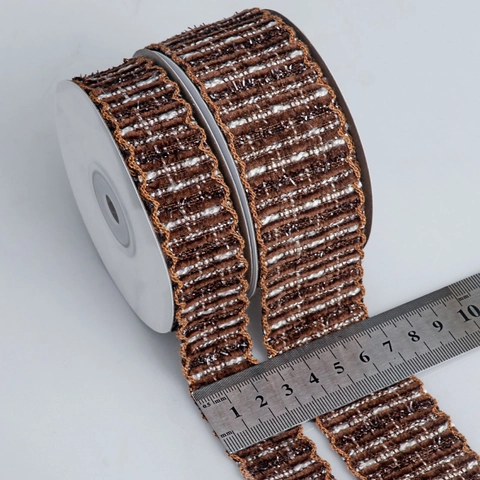 Tweed Plaid Ribbon With Scalloped Edge And Metallic Thread For DIY Hair Bows Gift Wrapping Apparel Decoration Sewing Trims