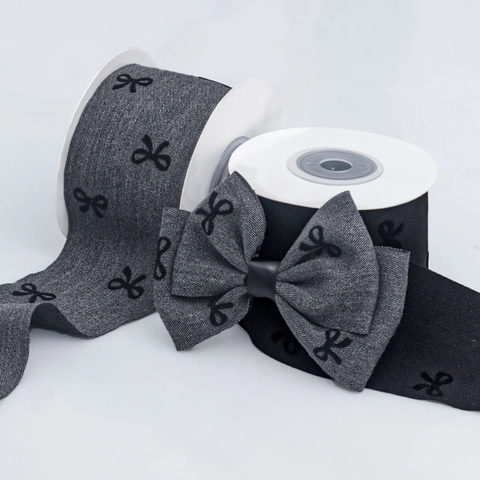 Flocked Bow Patterned Ribbon For DIY Crafts Hair Accessories Gift Wrapping Fabric Webbing For Clothing Decoration Ribbon Roll