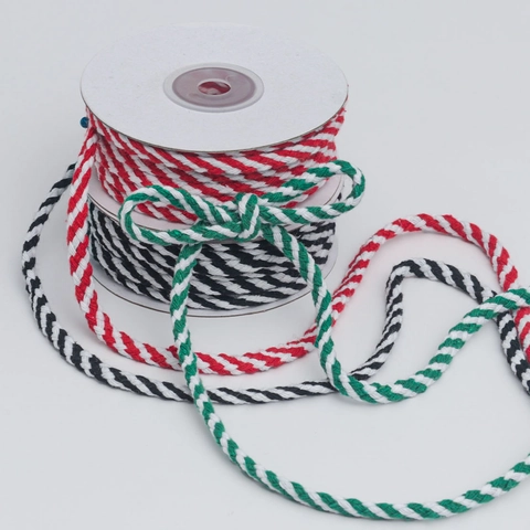 Ficelle Torsadée en Coton et Chanvre Bicolore Vintage Ruban Décoratif pour Emballage Cadeau Bricolage Noël Fête Décoration Maison