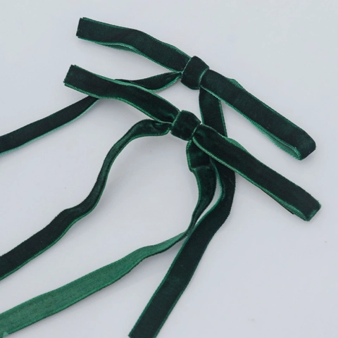 Nœud en Ruban de Velours Fait Main Ornement d'Arbre de Noël Vert Foncé Polyester Décoration Suspendue pour Emballage de Cadeau de Fête Mariage