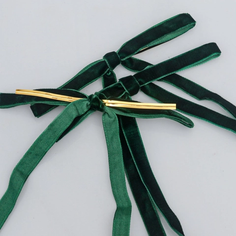Nœud en Ruban de Velours Fait Main Ornement d'Arbre de Noël Vert Foncé Polyester Décoration Suspendue pour Emballage de Cadeau de Fête Mariage