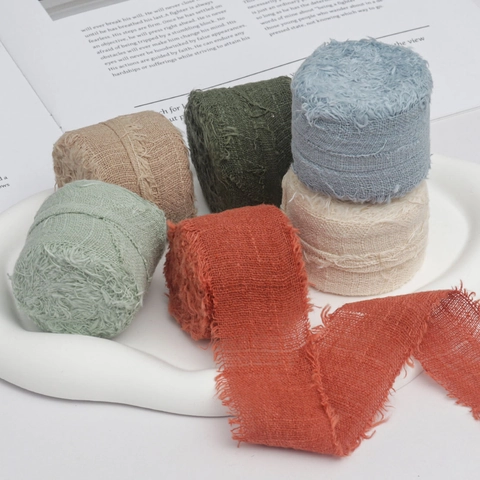 Vintage Handmade Frayed Edge Cotton Linen Ribbon For Gift Wrapping Wedding Bouquet DIY Crafts Sewing Decorative Ribbon