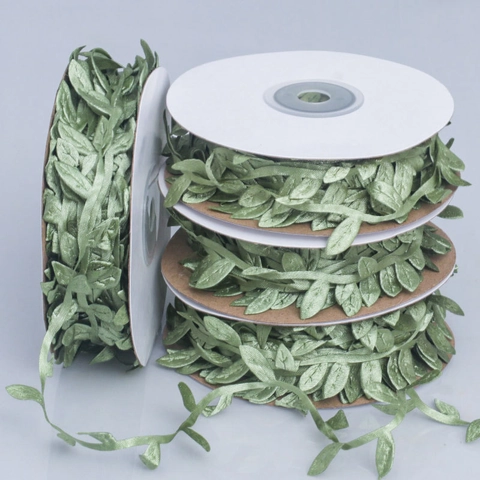 Artificial Green Leaf Vine Satin Ribbon For DIY Handcraft Wedding Garland Gift Wrapping Decoration Botanical Foliage Trim