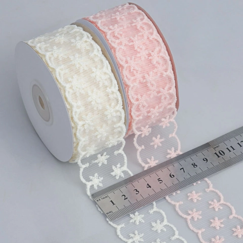 Ruban de Dentelle en Maille Transparente Avec Broderie Florale de Flocon de Neige Pour DIY Noeud Cheveux Vêtement Décoration