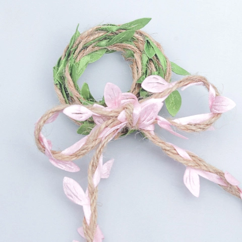 Colorful Artificial Satin Leaf Twine Natural Hemp Rope Braided Ribbon For DIY Handmade Wedding Party Home Decoration Vine