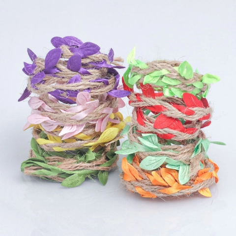Colorful Artificial Satin Leaf Twine Natural Hemp Rope Braided Ribbon For DIY Handmade Wedding Party Home Decoration Vine