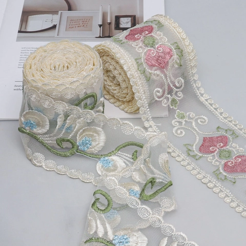 Embroidered Mesh Lace Trim Ribbon With Floral Heart Pattern For DIY Craft Clothing Home Decor Scalloped Edge Lace Tape