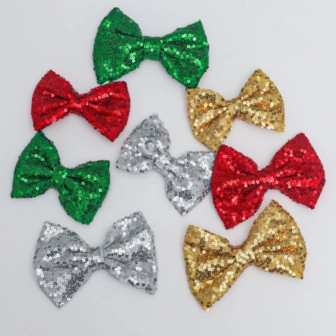 Colorful Sequin Bowknot For DIY Christmas Tree Decoration Polyester Embroidered Bow For Apparel Shoe Bag Accessories Festive Bow