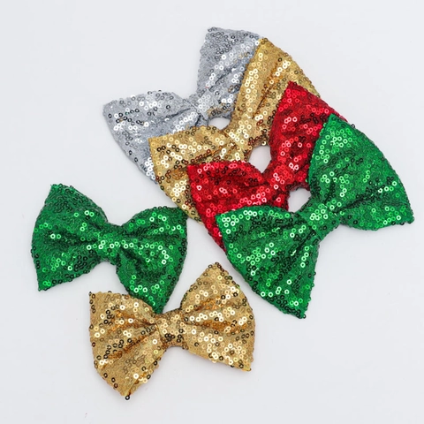 Colorful Sequin Bowknot For DIY Christmas Tree Decoration Polyester Embroidered Bow For Apparel Shoe Bag Accessories Festive Bow