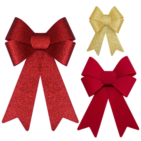 Large Christmas Glitter Bow Sparkling Polyester Festive Decorative Bow For Christmas Tree Ornament Holiday Home Party Decor