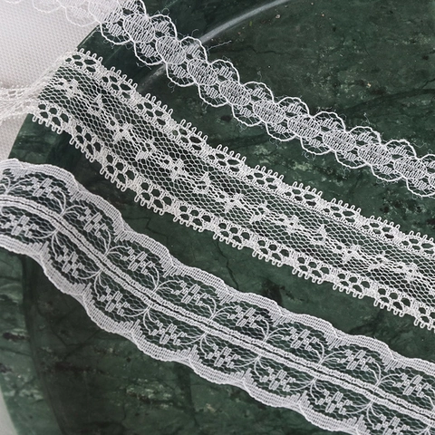 White Lace Trim Ribbon Scalloped Edge Floral Embroidery Lace For Apparel DIY Sewing Craft Wedding Bouquet Decoration