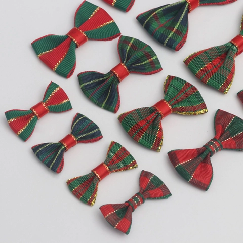 Mini Kerst Strikjes Geblokt Decoratieve Voor Boom Huisdieren Knutselen Polyester Tartan Rood Groen Goud Lint Accessoire
