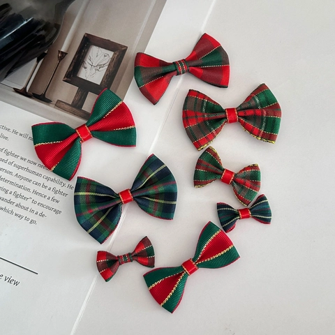 Mini Lazos de Cuadros de Navidad Lazo de Cinta Hecho a Mano DIY Lazos de Poliéster para Cajas de Regalo Accesorios para el Cabello Decoración Ropa