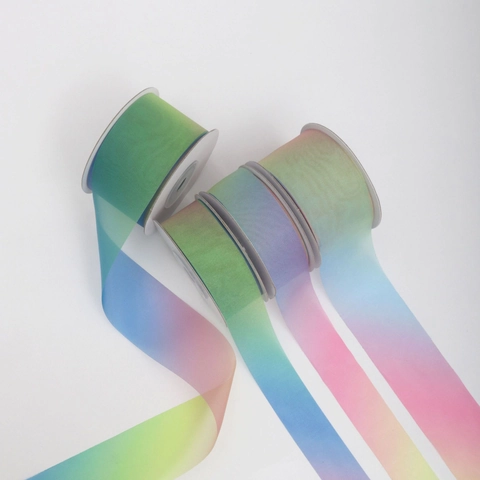 Cinta de Organza con Degradado de Arcoíris Cinta de Gasa Colorida Transparente para Manualidades DIY Lazos para el Pelo Envoltorio de Regalo Floral