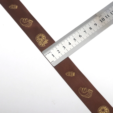 Polyester Satin Ribbon Gold Hot Stamping Fruit Pattern Decorative Webbing For Gift Wrapping DIY Craft Party Wedding Decor