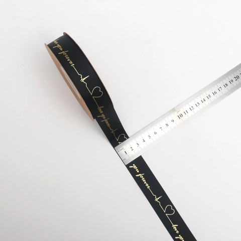 Gold Stamping Grosgrain Ribbon Love You Forever Heart Pattern For DIY Gift Box Wrapping Wedding Valentine Romantic Decor