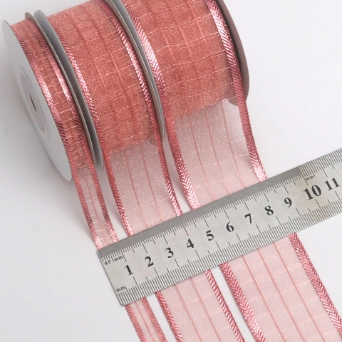 Ruban en Organza de Polyester Style Coréen Bord Métallique Étincelant Sangle Translucide Pour Emballage Cadeau Mariage DIY