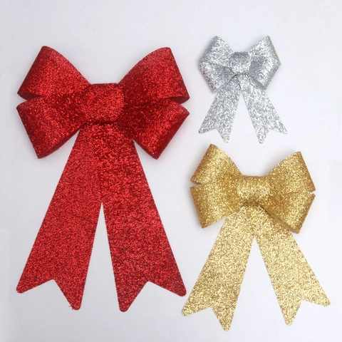 Festliche Glitzer Polyester Schleife Groß Weihnachtsbaum Dekoration Wandhintergrund Zubehör Funkelnde Geschenkbox Dekoration