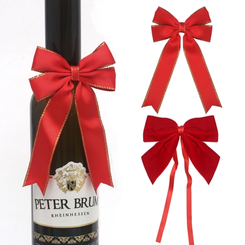 Elegant Red Polyester Decorative Bows With Gold Edge For Gift Box Wine Bottle Handmade Ribbon Bows For Christmas Wedding Decoration