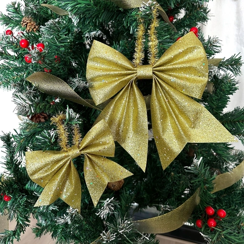Weihnachten Glitzer Gold Schleifen Dekorationen Für Weihnachtsbaum Geschenkkarton Weinflasche Party Dekor Polyester Schleifen