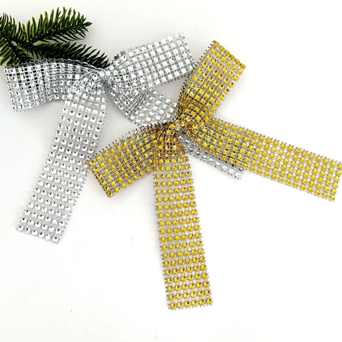 Strass Galvanisierte Hohle Schleife Ornamente Gold Silber Glänzende Schleife Für Weihnachtsbaum Hochzeit Party Home Dekoration