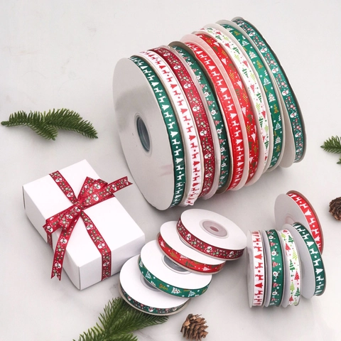 Nastro Grosgrain di Natale Con Stampa di Renne Albero Pupazzo di Neve Nastro a Costine in Poliestere per Confezioni Regalo Fai da Te