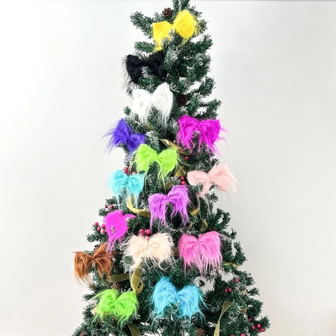 Lazo de Peluche de Piel Sintética Multicolor Decoración de Árbol de Navidad Hecho a Mano DIY Accesorio para el Pelo Regalo