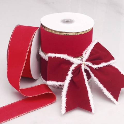 Weihnachtssamtband Mit Goldrand Und Kunstfellbesatz Dekorative Drahtband Für DIY Geschenkverpackung Schleifen Feiertag Haus Party Deko
