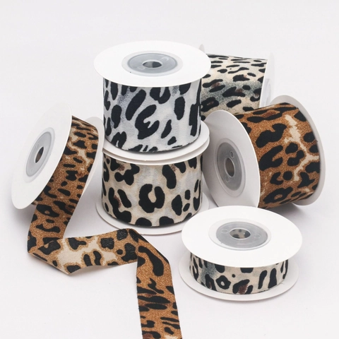 Cinta de Sarga con Estampado de Leopardo y Vaca Cinta de Tela de Doble Cara para DIY Envoltura de Regalos Decoración