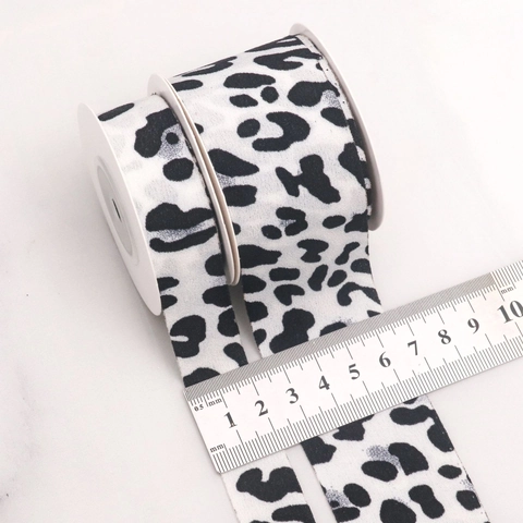 Cinta de Sarga con Estampado de Leopardo y Vaca Cinta de Tela de Doble Cara para DIY Envoltura de Regalos Decoración