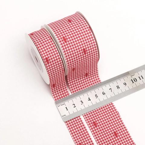 Nastro di Tessuto a Quadretti Gingham Con Stampa di Cuori Fiori Api Pois Floccati per Fai da Te Confezioni Regalo Abbigliamento