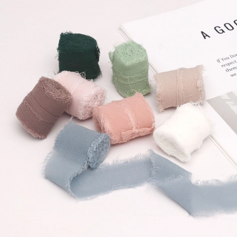Frayed Edge Chiffon Ribbon Handmade Silk-Like Fringed Ribbons For Wedding Invitations Bouquet Gift Wrapping Decor