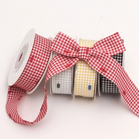 Nastro di Tessuto a Quadretti Gingham Con Stampa di Cuori Fiori Api Pois Floccati per Fai da Te Confezioni Regalo Abbigliamento