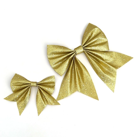 Large Gold Glitter Christmas Bow With Star Sequins Handmade Sequin Bowknot For Christmas Tree Decoration Gift Wrap Holiday Party Ornament