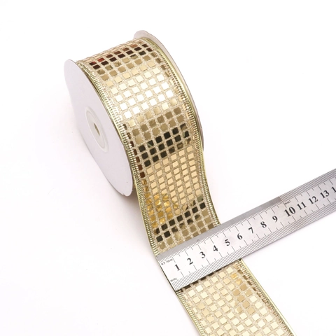Metallic Glitter Sequin Ribbon Grid Pattern Ribbon Roll For Christmas Wedding Gift Cake Box Wrapping DIY Crafts Supplies