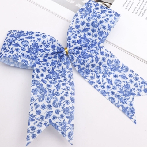 Lazo de Tela Floral Azul Blanco Pastoral Con Lazo Metálico Dorado Decoración de Caja de Regalo Accesorios de Bricolage