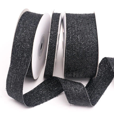 Schwarzes Glitzerband Silberdraht Gestreiftes Gewebtes Gurtband Für DIY Haarschleifen Strauß Geschenkbox Verpackung Dekoband