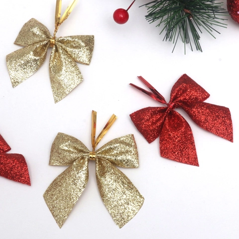 Fiocchi di Natale Glitterati Con Laccio Metallico Per Decorazione Albero di Natale Corona Fiocchi Regalo Scintillanti Per Festa