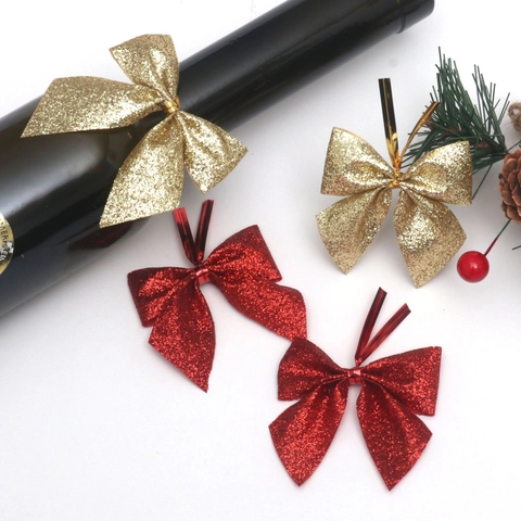 Glitter Christmas Bows With Metal Twist Tie For Christmas Tree Wreath Decoration Sparkling Festive Gift Bows For Party Ornament