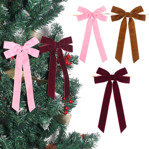 Samt Weihnachts Schleifen Mit Langen Schänzen Und Metallic Bindedrähten Für Weihnachtsbaum Kranz Geschenkbox Deko Zubehör