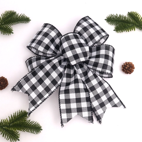 Weihnachten Buffalo Karo Schleife Schwarz Weiß Gingham Leinenband Kranz Ornament Weihnachtsbaumspitze Deko Feiertag Dekoration