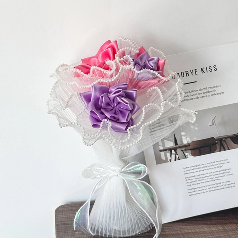 Ruban en Maille Plissé Style Coréen Bord Perle Tissu de Tulle Ondulé Transparent pour Emballage de Fleurs Cadeau DIY
