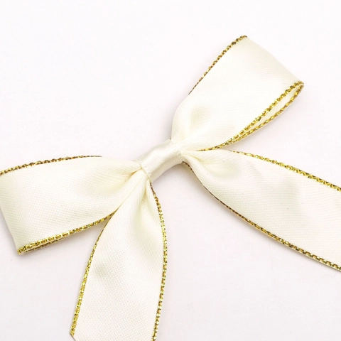 Handgefertigte Satinband-Schleife Mit Goldenem Rand Für Geschenkbox-Verpackung DIY Tortendekoration Cremeweiße Schleife