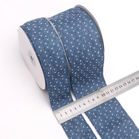 Nastro in Denim con Paillettes Blu Gradiente Pois Tessuto Decorativo per Fiocchi Fai da Te Accessori Capelli Abbigliamento Decorazione