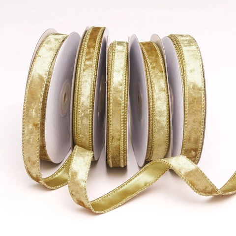 Single Sided Gold Velvet Ribbon Metallic Serging Edges For Christmas DIY Crafts Wedding Party Gift Wrapping Decoration